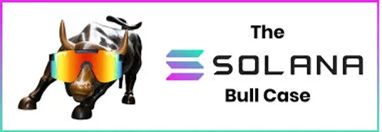 The Solana Bull Case banner with a bronze bull statue wearing mirrored sport sunglasses