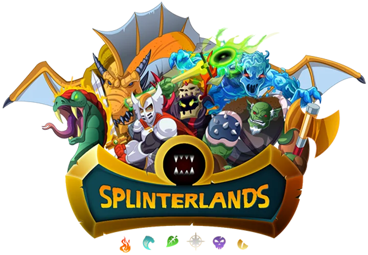 Splinterlands logo artwork with a dragon, monsters and warriors crowded above the game's banner