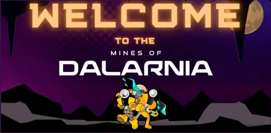 Mines of Dalarnia title screen reading Welcome to the Mines of Dalarnia, with a yellow-suited miner