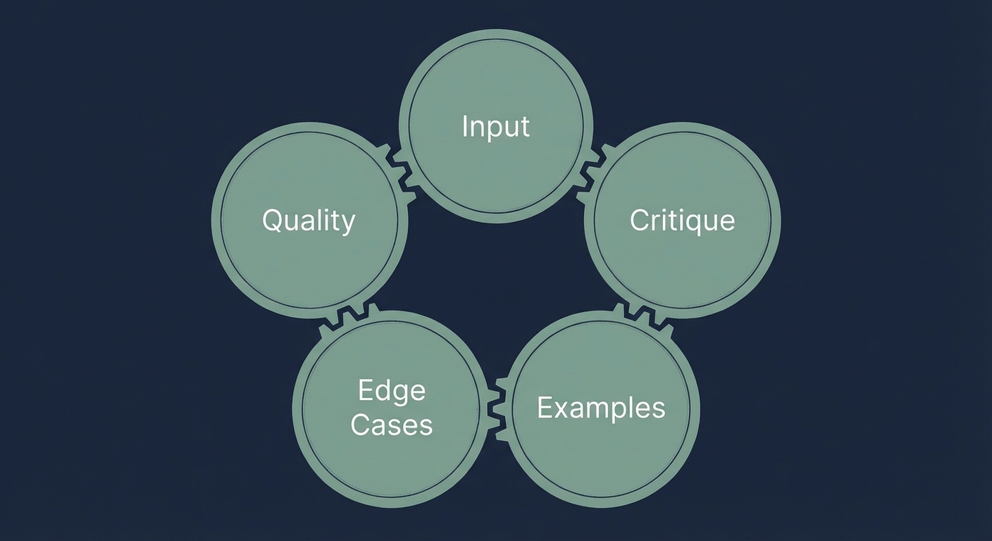 Five interlocking components - turning one turns them all