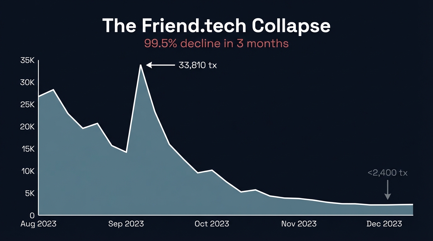 Dune Analytics chart showing Friend.tech transaction collapse