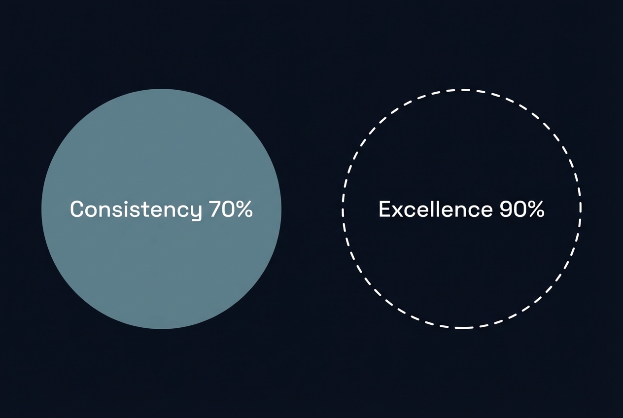 Level 2: Consistency vs Excellence Gap - Non-Overlapping Circles
